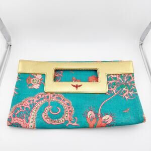 Buzz by Jane Fox Floral Paisley Canvas Clutch Purse with Gold Hardware